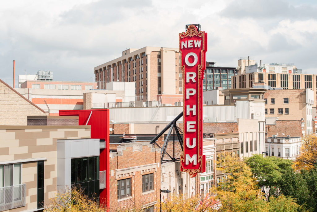 The Orpheum Sign on display on State Street in Madison, WI